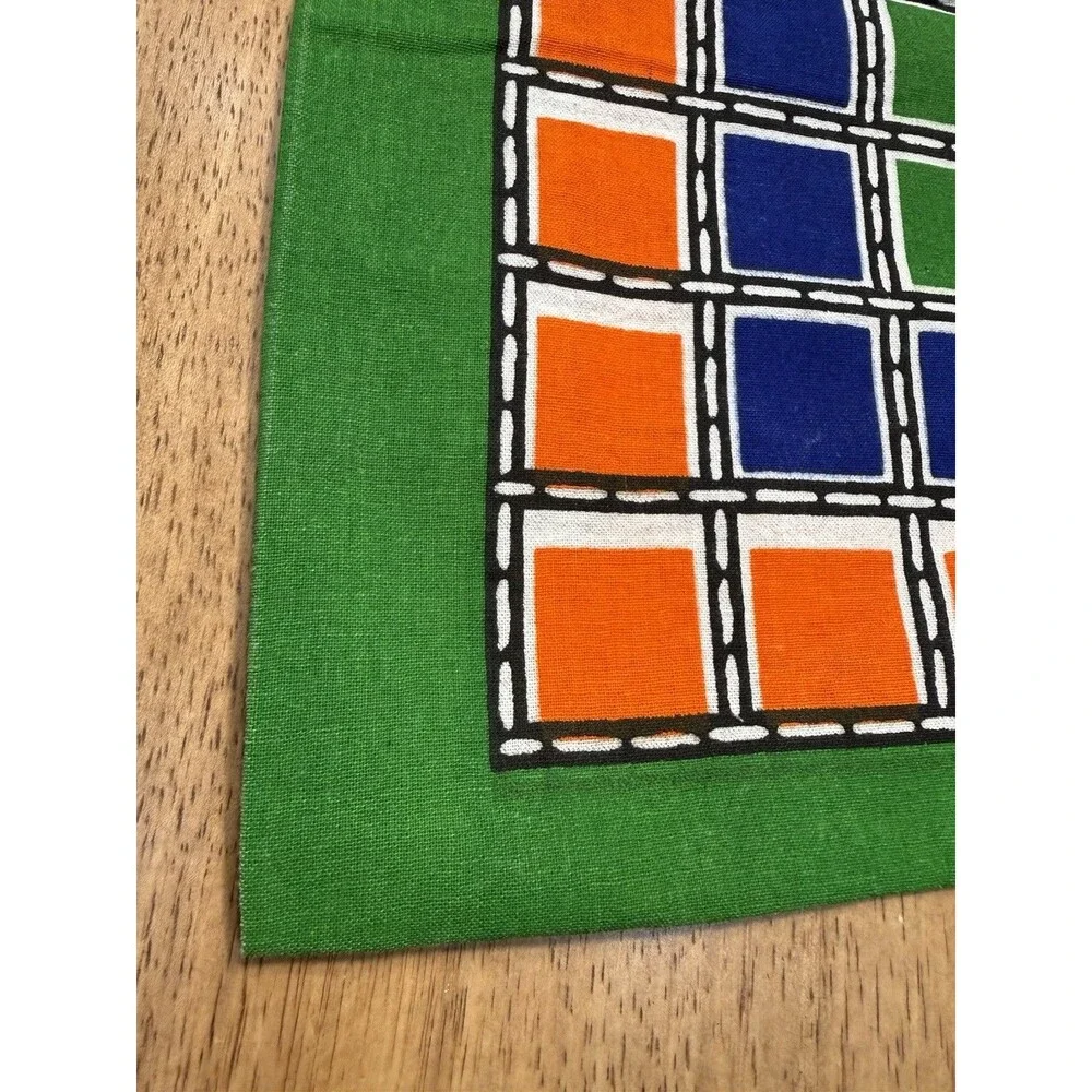 Vintage 1970s Boho Pillowcases Pair Green Orange Maximalist Mod Retro Hippie